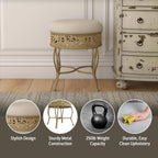 Hillsdale Villa III Backless Metal Vanity Stool with Ornate Lattice Detailing, Antique Beige