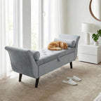 Velvet Bench for Bedroom End of Bed, 60.5 inch Upholstered Button Tufted Ottoman Bench with Rolled Arms, Button-Tufted Ottoman for Living Room, Entryway (Light Grey)