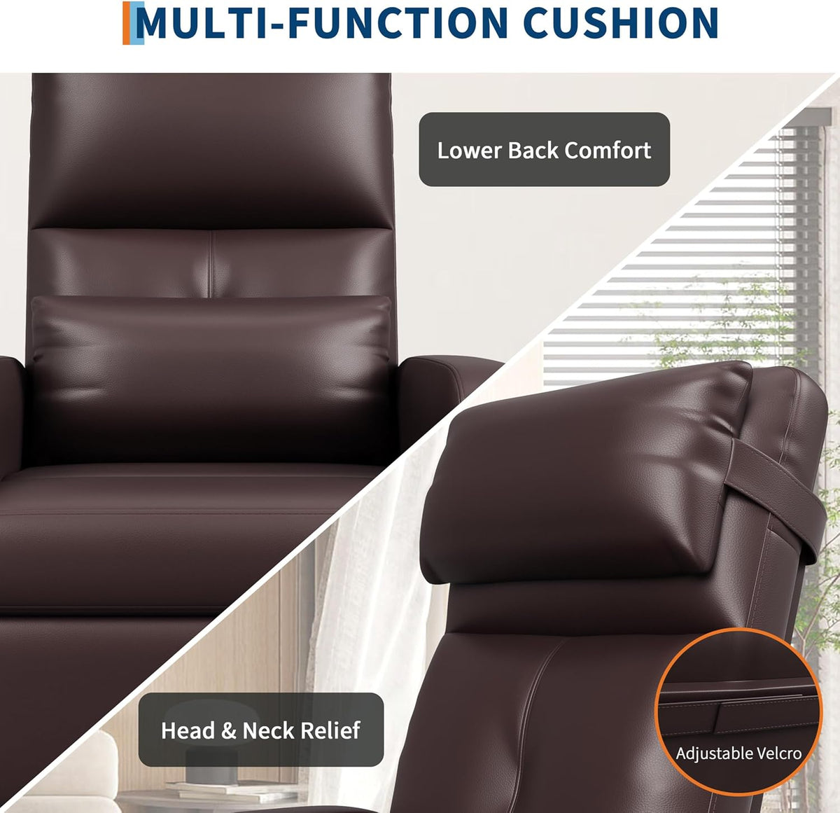 GarveeHome Power Recliner Chair - Heat and Massage, Adjustable Electric Recliner Ergonomic PU Leather Single Sofa, Tall Back, Padded Seat, Home Theater Seating for Living Room
