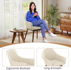 GOFLAME Upholstered Dining Chairs Set of 4, Fabric Kitchen Chairs with Rubber Wood Legs, Ergonomic Backrest, Padded Seat and Armrest, Modern Accent Side Chairs for Living Room, Dining Room, Beige