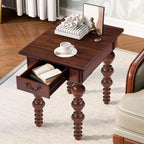 LKTART Wood End Table, Vintage Narrow Sofa Side Table with Storage Drawer, Bedside Table with Turned Wood Spindle Legs for Living Room Bedroom Small Space Home Office, No-Tools Assembly(Walnut)