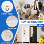 GAIOUS Steel Armoire Wardrobe Closet with Mirror and 2 Drawers 71" White | Clothes Storage Cabinets with 2 Doors, 1 Adjustable Shelf, Metal Wardrobe Cabinet with Hanging Rod for Bedroom, Gym, Cloak