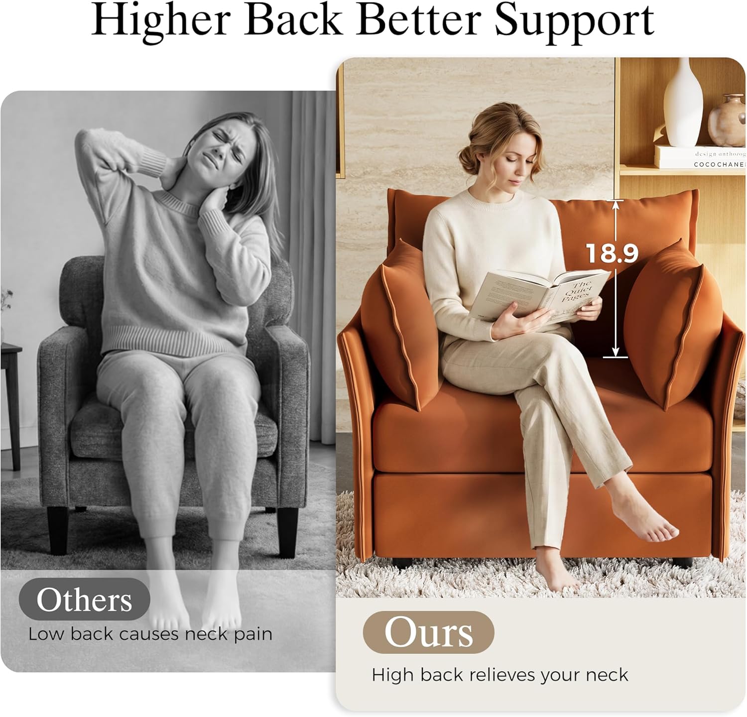 ABCASA Oversized Velvet Accent Chair with Removable Covers, Extra Deep Seat & Wide Reading Chair with 2 Pillows for Living Room, High Back, Terracotta