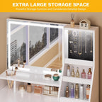 DWVO Vanity Desk with Mirror and Lights | Makeup Vanity Desk with Power Outlets & Jewelry Storage, 3 Light Modes, 2 Storage Drawers