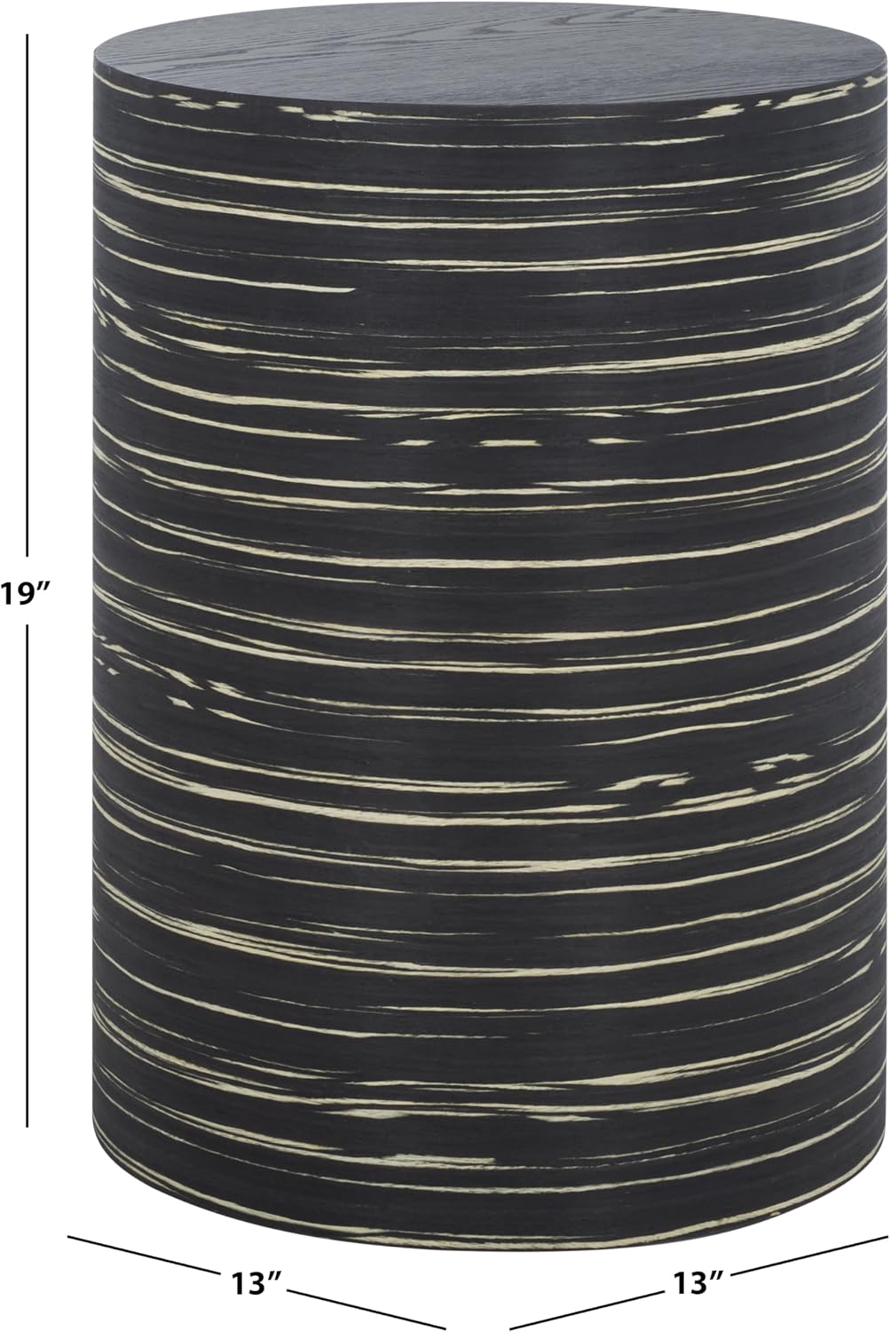 SAFAVIEH Home Collection - Bahan Round Pedestal End Table, Black Modern Stripe Accent Side Table, Fully Assembled (ACC2311A)