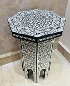 Morrocan Table Design Mother of Pearl Inlaid,Arabic Side Corner cofee Table for Living Room (Classic B)