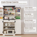 ACCOHOHO 72" Tall Wooden Pantry Storage Cabinet with Door Shelves & Drawer | Farmhouse, Barn Doors, Adjustable Shelves, Freestanding, Anti-tip Kit, for Kitchen, Dining Room, Living Room