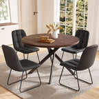 HIPIHOM 45.3 Inch Round Dining Table Set for 4, Mid Century Modern MDF Coffee Set for Dining Room Kitchen Apartment (Dark Walnut Table + 4 U-Shaped Black Chairs)
