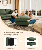 Kidirect Corduroy Ottoman with Storage, 25" Oversize Ottomans, Tool-Free Setup Storage Bench for Bedroom, Solid Wood Foot Rest, Comfy Foot Stool, Square Ottoman Coffee Table for Living Room, Green