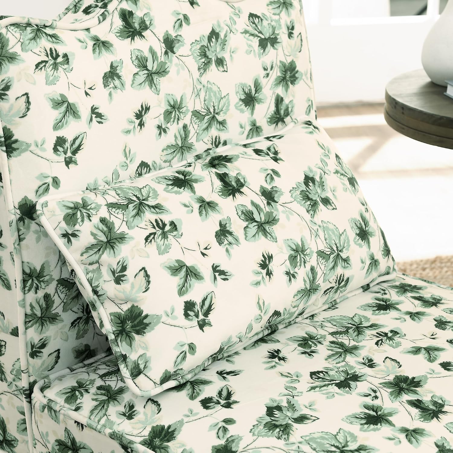 Ball & Cast Flannel Upholstered Armless Chair, Classic American Style Flower Design Fabric Dining Chair, Comfy Farmhouse Accent Chair with Padded Seat and Backrest for Living Room Kitchen, Green