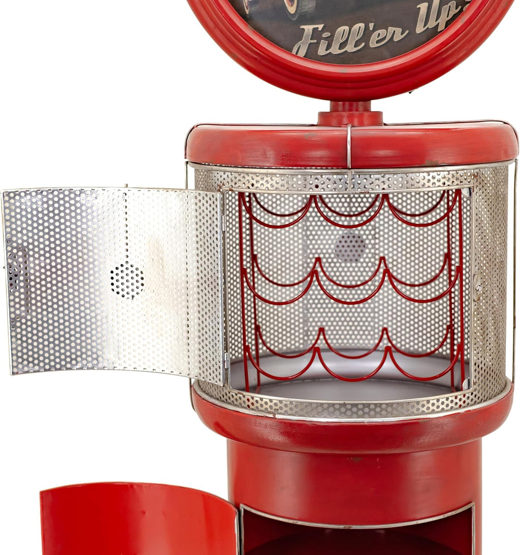 Zaer Ltd. Vintage Style Gas Pump Wine Rack with LED Light Accents, Route 66 Design, 70.5" Tall Metal Storage Display Cabinet, Red
