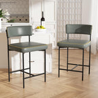 Bar Stools Set of 2, Faux Leather Counter Height Barstools with Curved Back, 25 Inch Upholstered Bar Chairs, Modern Counter Stools for Kitchen lsland, Grey