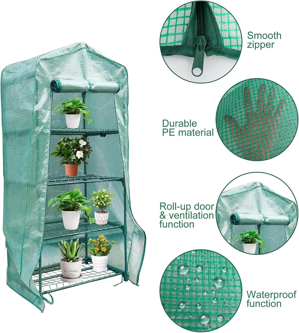 Sfcddtlg 4 Tier Greenhouse Replacement Cover, 63" x 27.2" x 19.3" PE Plant Greenhouse Cover with Roll-Up Zipper Door for Indoor Outdoor Gardening Plants Cold Frost Wind Rain Proof (Frame NOT Included)