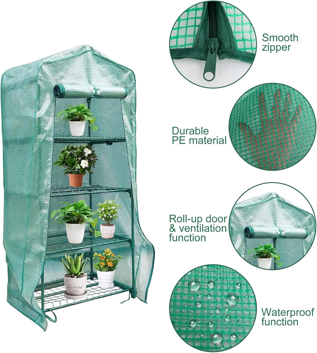 Sfcddtlg 4 Tier Greenhouse Replacement Cover, 63" x 27.2" x 19.3" PE Plant Greenhouse Cover with Roll-Up Zipper Door for Indoor Outdoor Gardening Plants Cold Frost Wind Rain Proof (Frame NOT Included)
