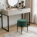 Round Ottoman with Storage,Soft Velvet Vanity Stool,Ottoman Coffee Table with Metal Legs,Foot Stool for Living Room Bedroom, Green