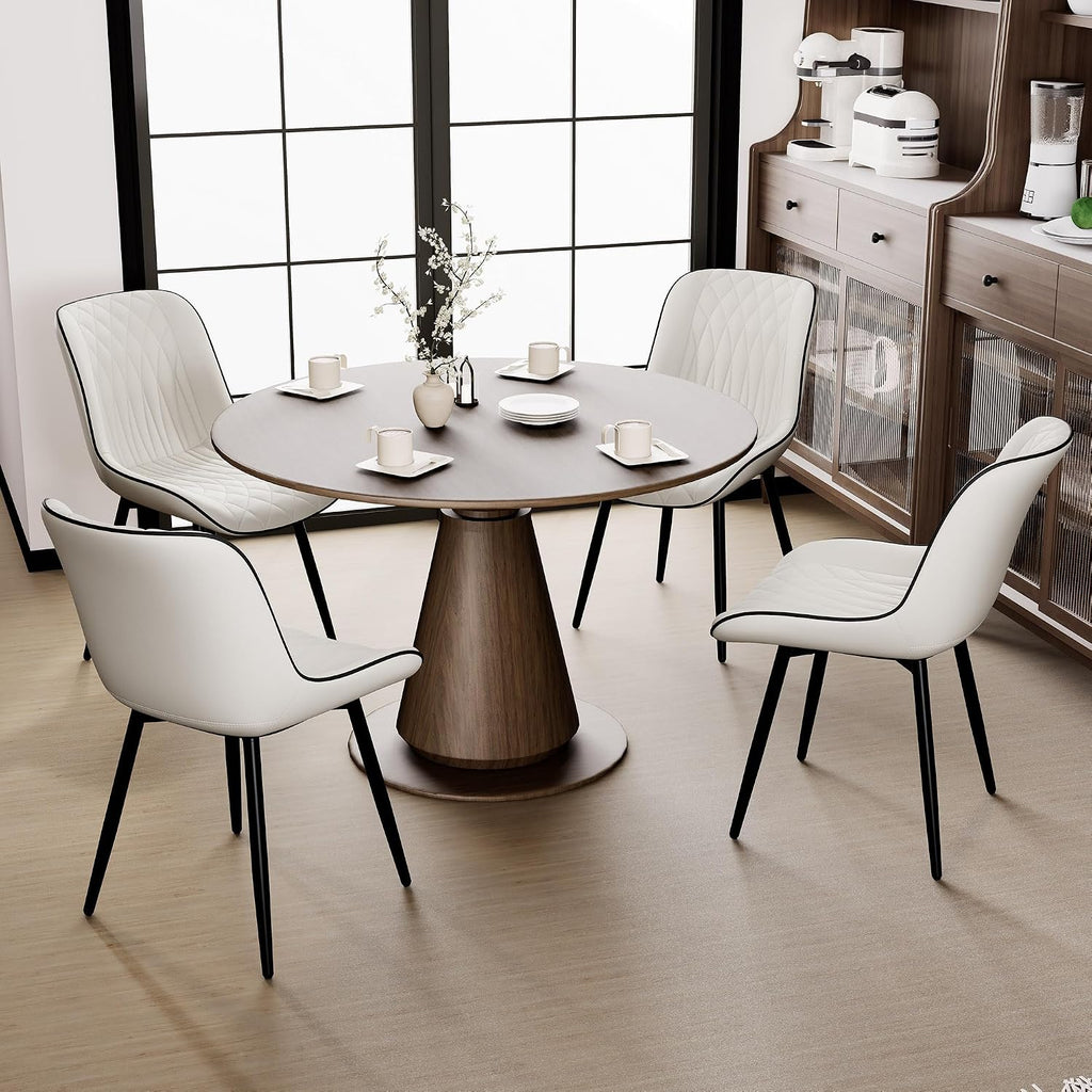 Rowill Dining Chairs Set of 2 Modern Faux Leather Kitchen Chairs with Thickened Metal Frame, Scratch-Resistant Upholstery,Widened Seat & Adjustable Anti-Slip Pads, Cushioned Backrest for Kitchen,White