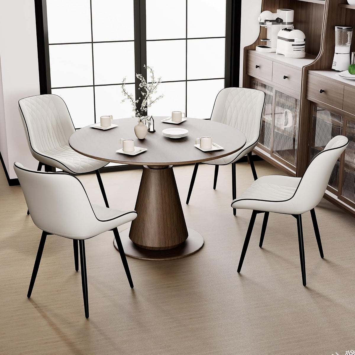 Rowill Dining Chairs Set of 2 Modern Faux Leather Kitchen Chairs with Thickened Metal Frame, Scratch-Resistant Upholstery,Widened Seat & Adjustable Anti-Slip Pads, Cushioned Backrest for Kitchen,White