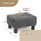 Athena Collection Small Ottoman Foot Rest with Legs, Linen Fabric Ottoman Foot Stool with Soft Padded seat, Square Footstool FootRest for Living Room, Bedroom, Office, Dark Grey