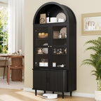 DHH 71" Tall Arched Kitchen Pantry, Modern Farmhouse Wood Kitchens Storage Cabinets with Sliding Doors＆ Adjustable Shelves, Versatile Cupboard for Kitchen, Living Dining Room, Bathroom (Black)