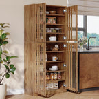 Tribesigns 70.86" Tall Kitchen Pantry Cabinet, Farmhouse Storage Cabinet with 4 Slatted Doors and 9 Storage Shelves, Rustic Wooden Cupboard for Kitchen, Dining Room, Living Room, Brown