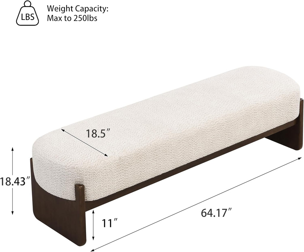 Virubi Elegant Upholstered Loop Yarn Ottoman, Beige End of Bed Entryway Benches, Corner Dining Bench Shoe Stool for Indoor Bedroom Living Dining Room (Beige)