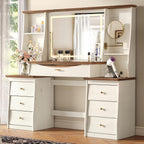 STO'SENSE Makeup Vanity Desk w/Mirror & Lights, 54" Large Vanity Table w/Glass Top, RGB Drawer, 𝐌𝐚𝐠𝐧𝐢𝐟𝐲𝐢𝐧𝐠 𝐌𝐢𝐫𝐫𝐨𝐫&Power Outlet,Make up Desk w/3 Shelves&7 Drawers,Dressing Table,White