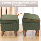 FAGAGA Storage Ottoman with Adjustable Lid, Corduroy Foot Rest | Soft Step Stool, Footrest and Seat, Big Ottoman for Living Room, Bedroom, Dorm, Green