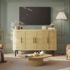 HUAHUU Sideboard Buffet Cabinet with Storage, 47.2" Rattan Sideboard Cabinet with Adjustable Shelf, Metal Legs, Modern Buffet Sideboard for Kitchen, Living Room, Entryway, Natural Oak