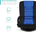Best Choice Products Swivel Gaming Chair 360 Degree Multipurpose Floor Chair Rocker for TV, Reading, Playing Video Games w/Lumbar Support, Armrest Handles, Adjustable Foldable Backrest - Black/Blue