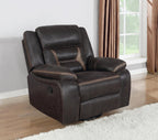 Coaster Home Furnishings - Greer - Leatherette Upholstered Swivel Glider Recliner Chair with Pocket Coil Cushions, Padded Armrests, Contrasting Stitching - Living Room - 41-Inch - Brown - 651356