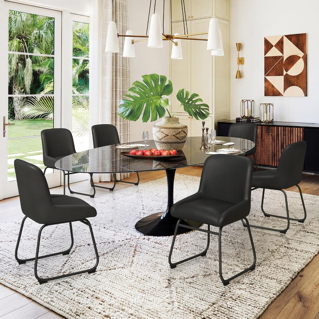 LUE BONA Comfortable Dining Room Chairs Set of 4, Modern Upholstered Kitchen Chairs with Padded Back & Thick Metal Legs for Dining Room, Black PU Leather
