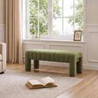 43’’ Bedroom Bench, Upholstered End of Bed Bench with Solid Wood Legs, Modern Small Dining Bench with Full Covered Fabrics for Entryway, Bedroom, Living Room (Green, Boucle)