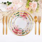 280 Pcs Thanksgiving Floral Paper Plates And Napkins Party Supplies - Bridal Shower Floral Plates,Flower Cups, Forks, Knives And Spoons, Napkins, Straws For Birthdays, Parties And Tea Parties