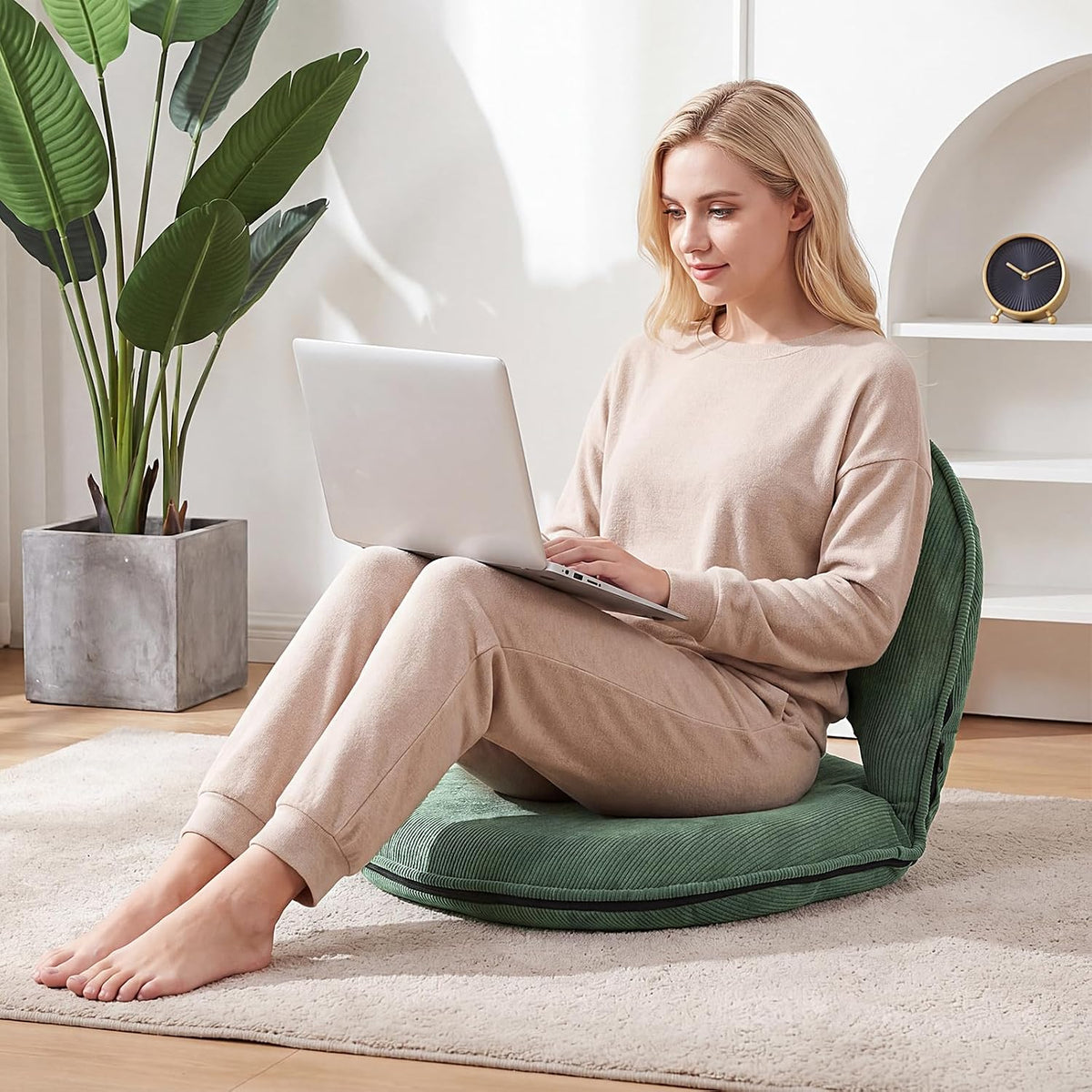 Xuhal Floor Chair with Back Support Adjustable 5 Foldable Position Floor Seat Thick Padded Tatami Seat Flexible Bleacher Recliner for Living Room Beach Bedroom Adults Meditation Reading Gaming(Green)