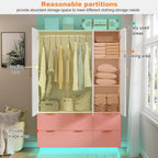 PAKASEPT Armoire Wardrobe Closet with 3 Door, Mirror, LED Lights | Hanging Rod, Drawers, Bedroom Armoires - Large Capacity Storage Wardrobe Armoire for Bedroom