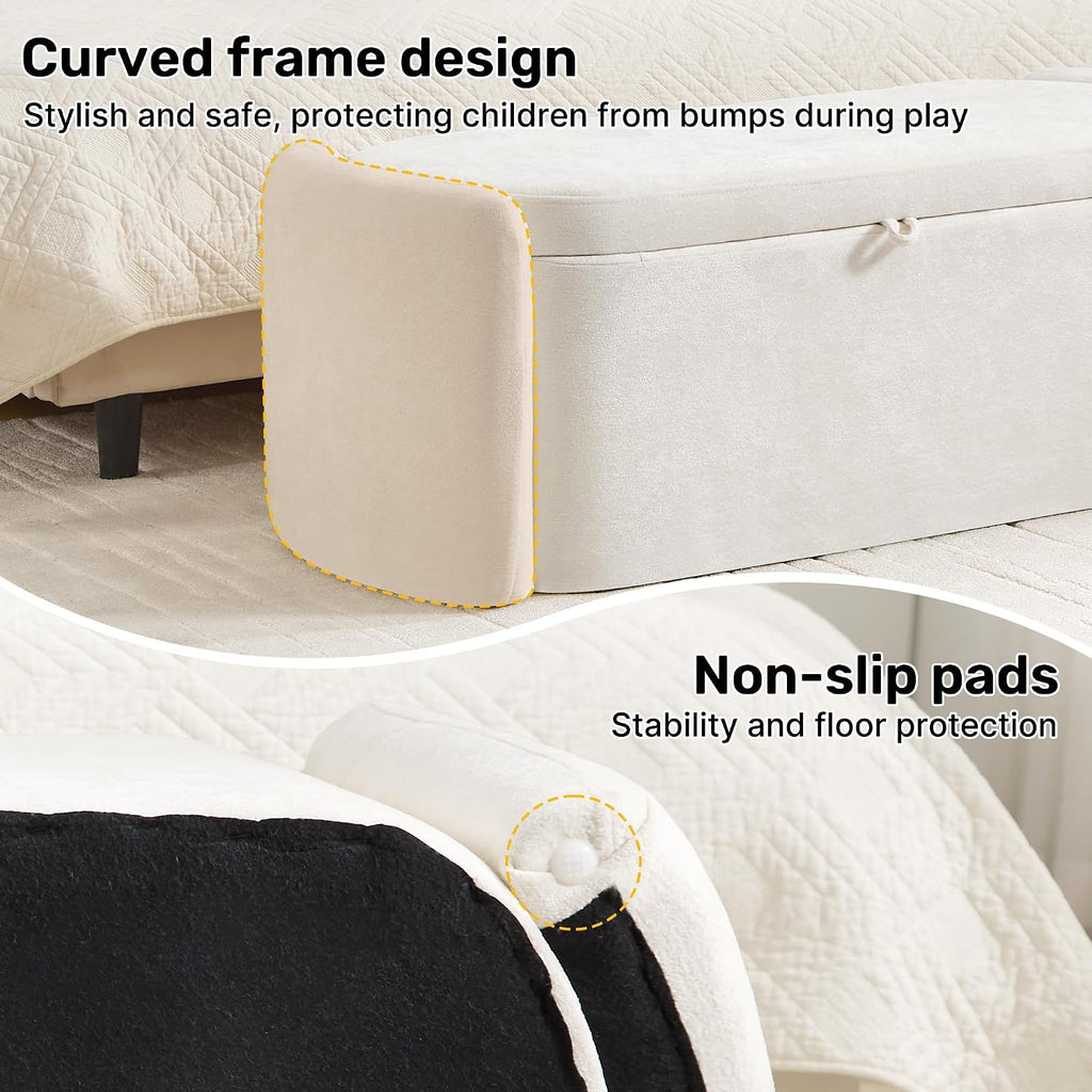 Oval Storage Ottoman Bench, 45" Upholstered Chenille End of Bed Bench Ottomans Bench, Storage Ottoman Foot Rest, Living Room and Hallway, Beige