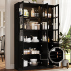 MEISSALIVVE 78.7" Kitchen Pantry Storage Cabinet with LED Lights, Tall Pantry Cabinet with Glass Doors, Kitchen Hutch Utility Pantry, Black (47.2" W x 15.7" D)