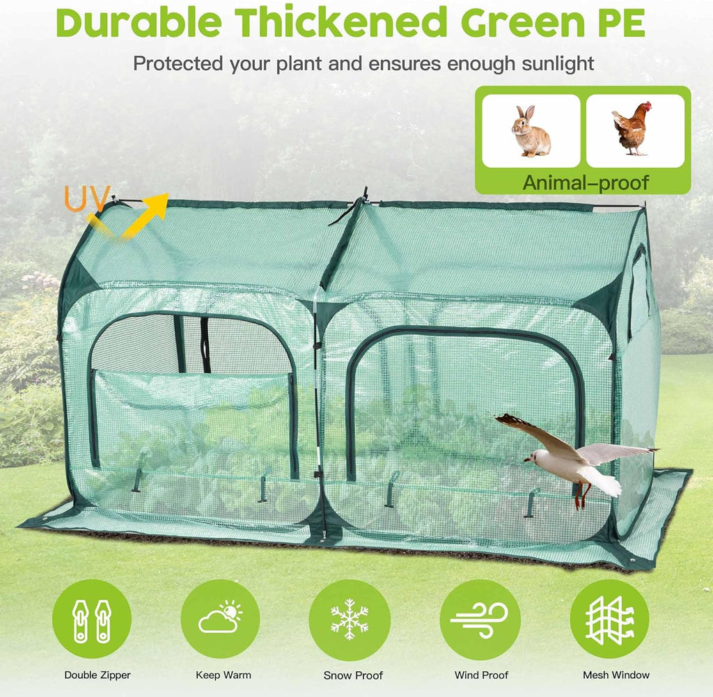 Pop up Greenhouse Tent Cover Tunnel Plant House,Large Gardening Flower Sunshine Room with Mesh Windows,Backyard PE Cover for Cold Frost Protector with Stakes and Rope Guys (Medium Size)