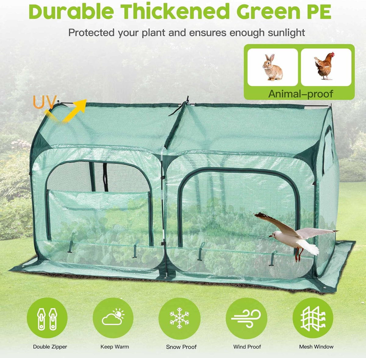 Pop up Greenhouse Tent Cover Tunnel Plant House,Large Gardening Flower Sunshine Room with Mesh Windows,Backyard PE Cover for Cold Frost Protector with Stakes and Rope Guys (Medium Size)