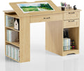 Drafting Table with Storage Cabinet & Drawers, Adjustable Drawing Table with Open Shelves, Craft Art Desk for Artists, Painters, Drawing, Crafting, Reading, Writing, Working