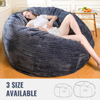 6FT Bean Bag Chair for Adults, Giant Beanbag with Shredded Memory Foam Filling, Premium Corduroy Cover Oversized Floor Lounger, Comfy Sofa Chair for Bedroom, Living Room & Dorm (Grey)