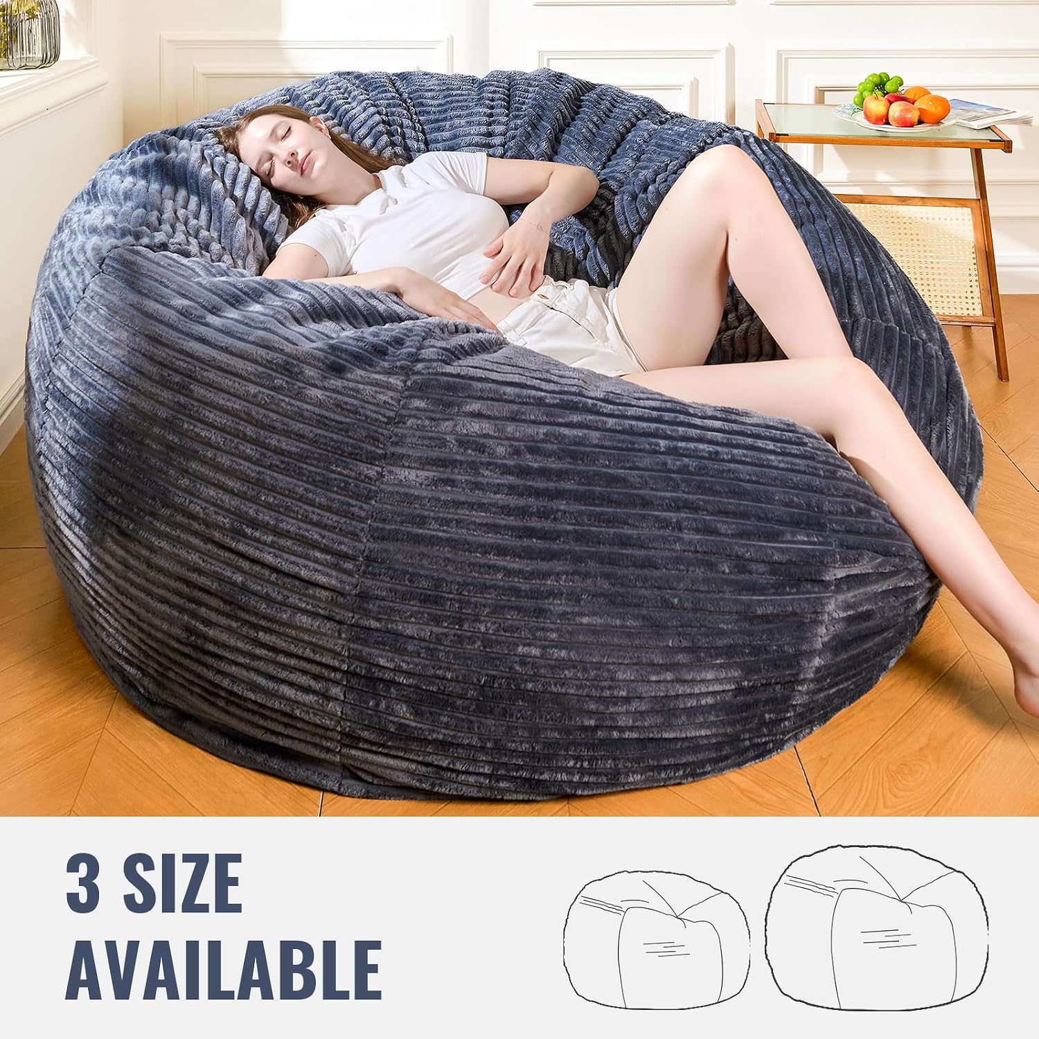 6FT Bean Bag Chair for Adults, Giant Beanbag with Shredded Memory Foam Filling, Premium Corduroy Cover Oversized Floor Lounger, Comfy Sofa Chair for Bedroom, Living Room & Dorm (Grey)