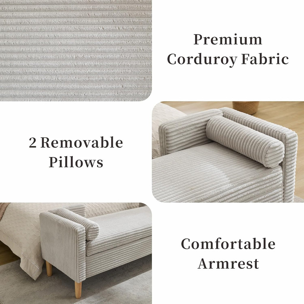 Chifee & Vingol 65.35" W Ottoman with Storage Bench for Bedroom End of Bed with Removable Pillows Upholstered Storage Ottoman Bench for Bedroom Living Room Hallway,Light Gray