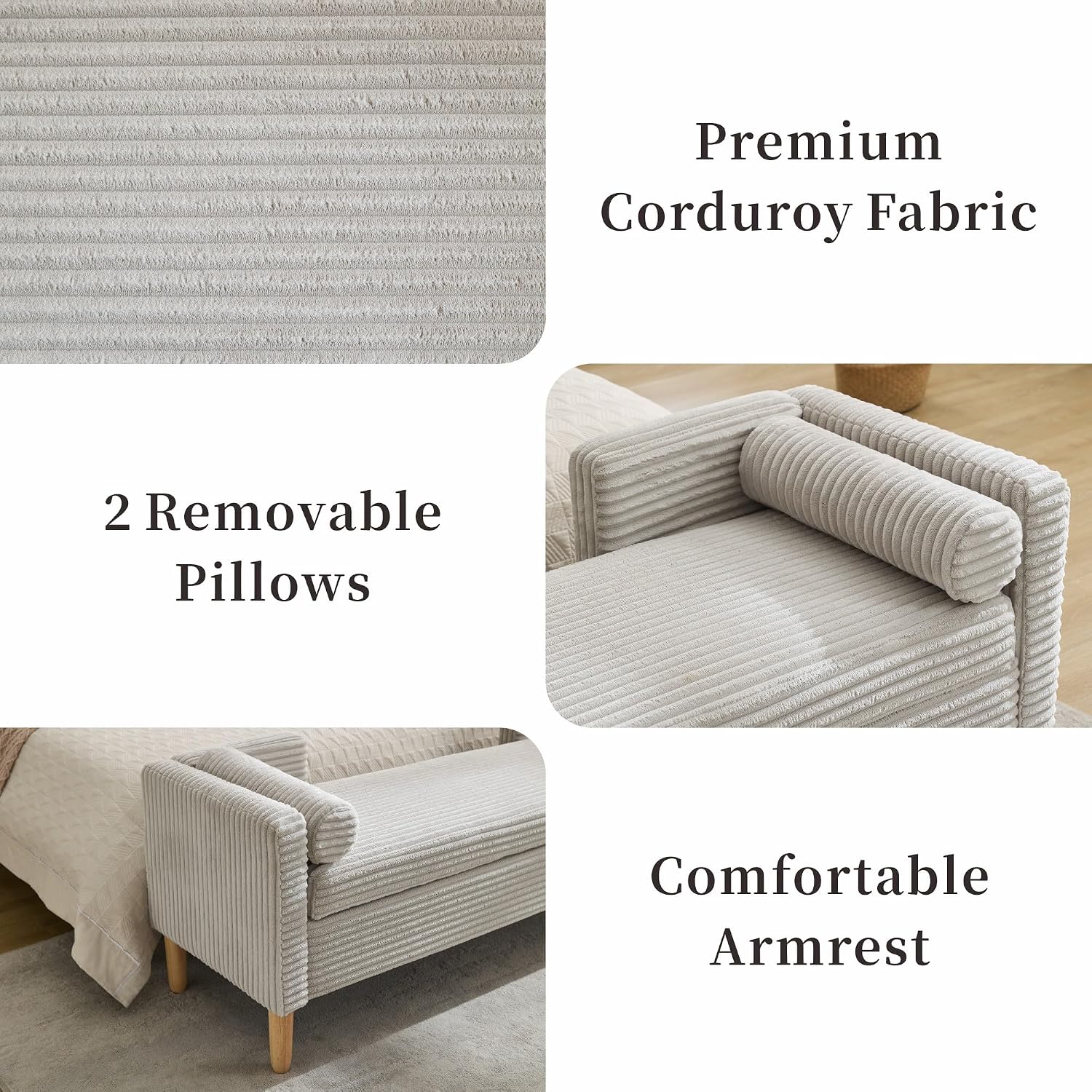 Chifee & Vingol 65.35" W Ottoman with Storage Bench for Bedroom End of Bed with Removable Pillows Upholstered Storage Ottoman Bench for Bedroom Living Room Hallway,Light Gray