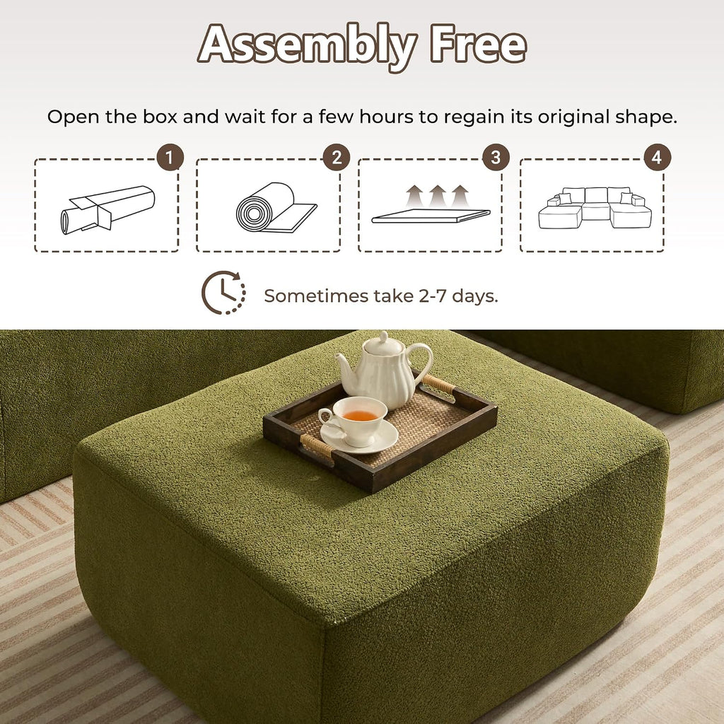 HOOOWOOO Large Ottoman Coffee Table for Couch,Oversized Rectangular Ottoman Bench Seat,Modern Plush Corduroy Upholstered Foot Rest for Living Room Bedroom Bedside,Cloud Green