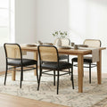 Rattan Dining Chairs Set of 4, Mid-Century Modern, Black | Cane Back Design, Faux Leather Upholstery, Boho Style, Comfortable Padded Seat, 350 LBS Weight Capacity