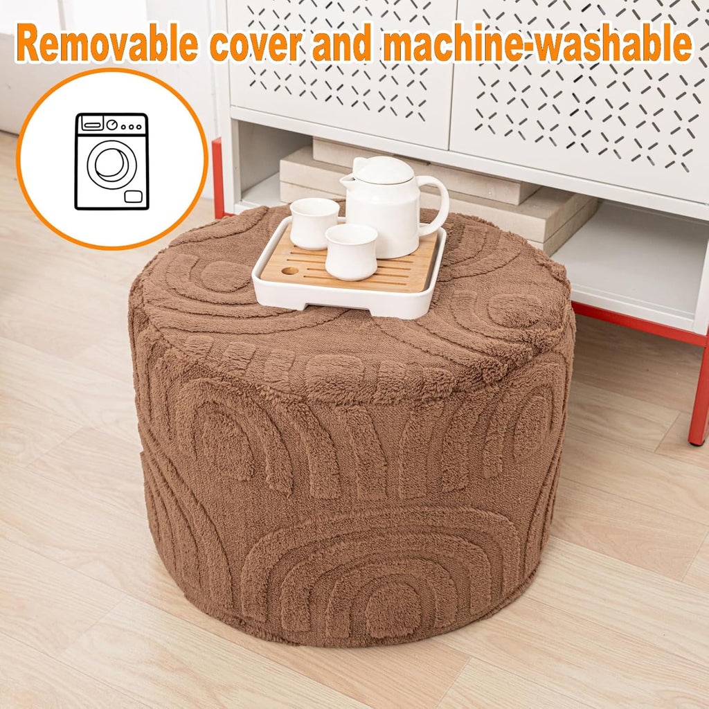 Asuprui Round Ottoman Pouf Foot Stool, Coffee 20x14 in,Sofa Couch Foot Rest | All-One Foam Pouf, Ottoman Coffee Table,Foot Rest for Chair,Remov.Cover, Perfect for Living Room Bedroom Dorm or Wedding Gift