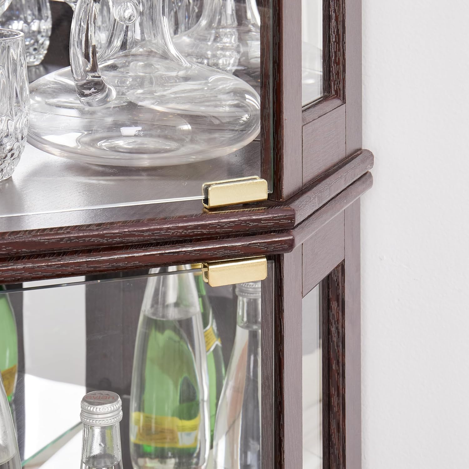 70" Lighted Corner Curio Cabinet,Inside Mirror Corner Glass Display Case with Tempered Glass Door for Living Room, Antique Collectibles, Wine & Bar Glass Storage, Lights Included