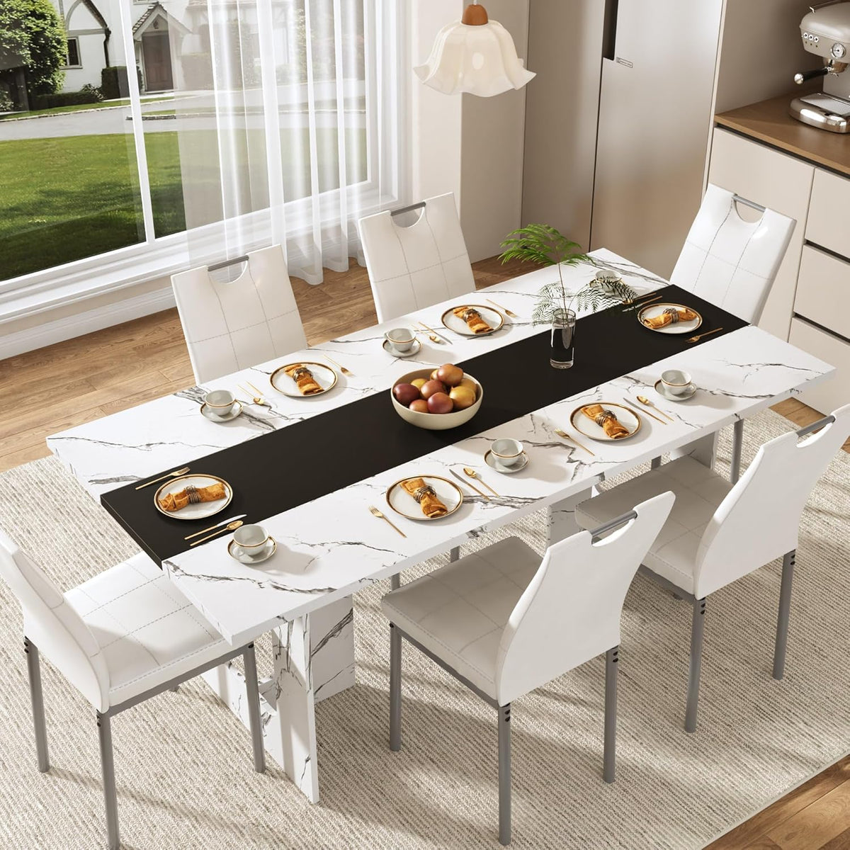 St.Mandyu 71 Inch Rectangle Dining Table for 4-8 People, Long Kitchen Dinner Table with Waterproof Tabletop and Adjustable Leg for Kitchen, Dining Room, White