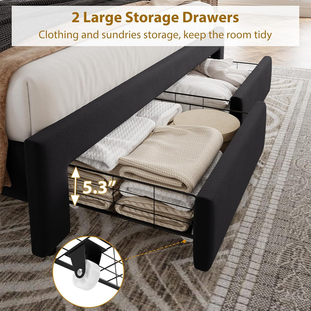 GarveeHome King Size Bed Frame with 2 Drawers, Velvet Headboard, Black